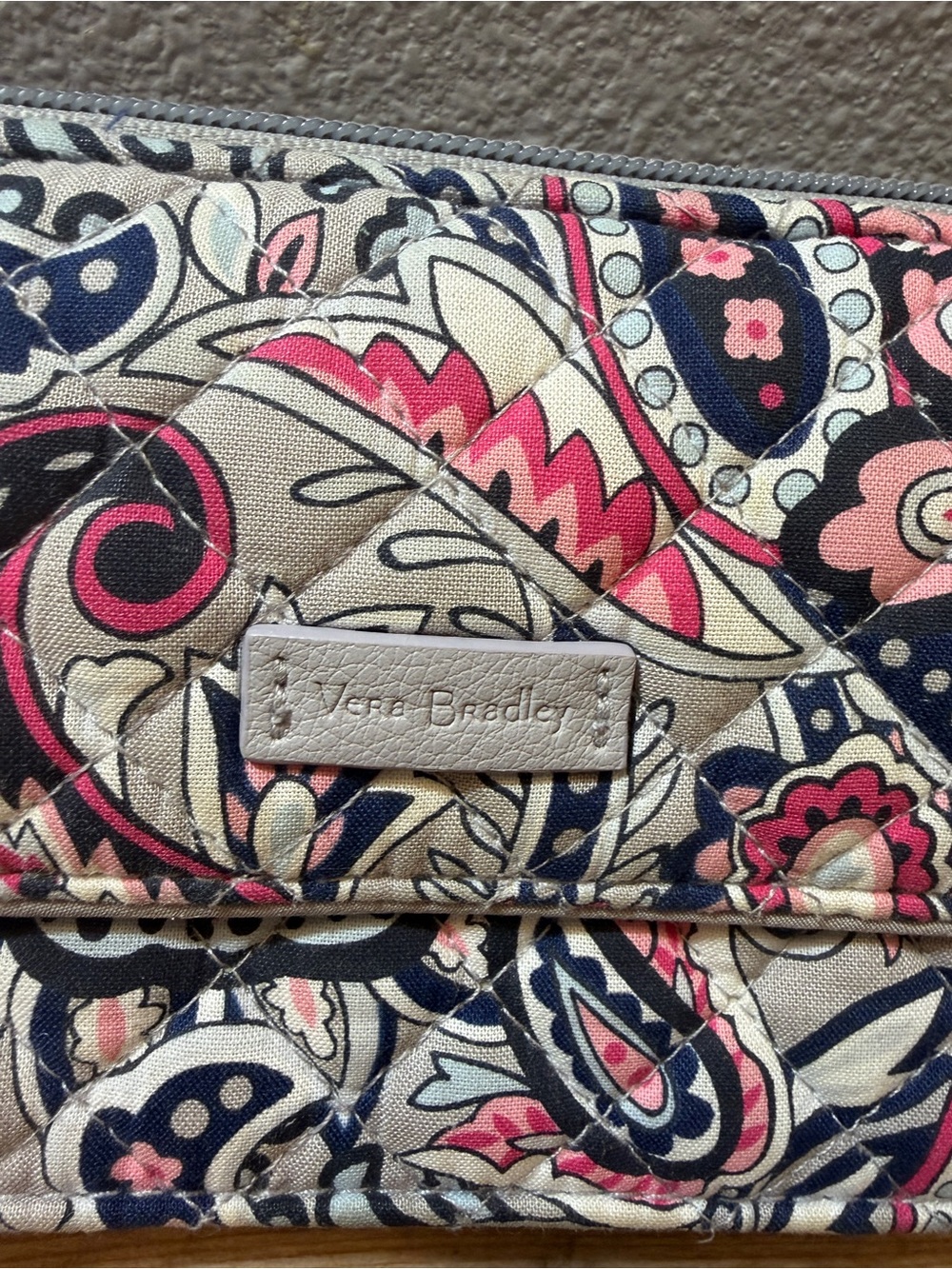 Vera Bradley Pink Navy Floral Quilted Zip Clutch